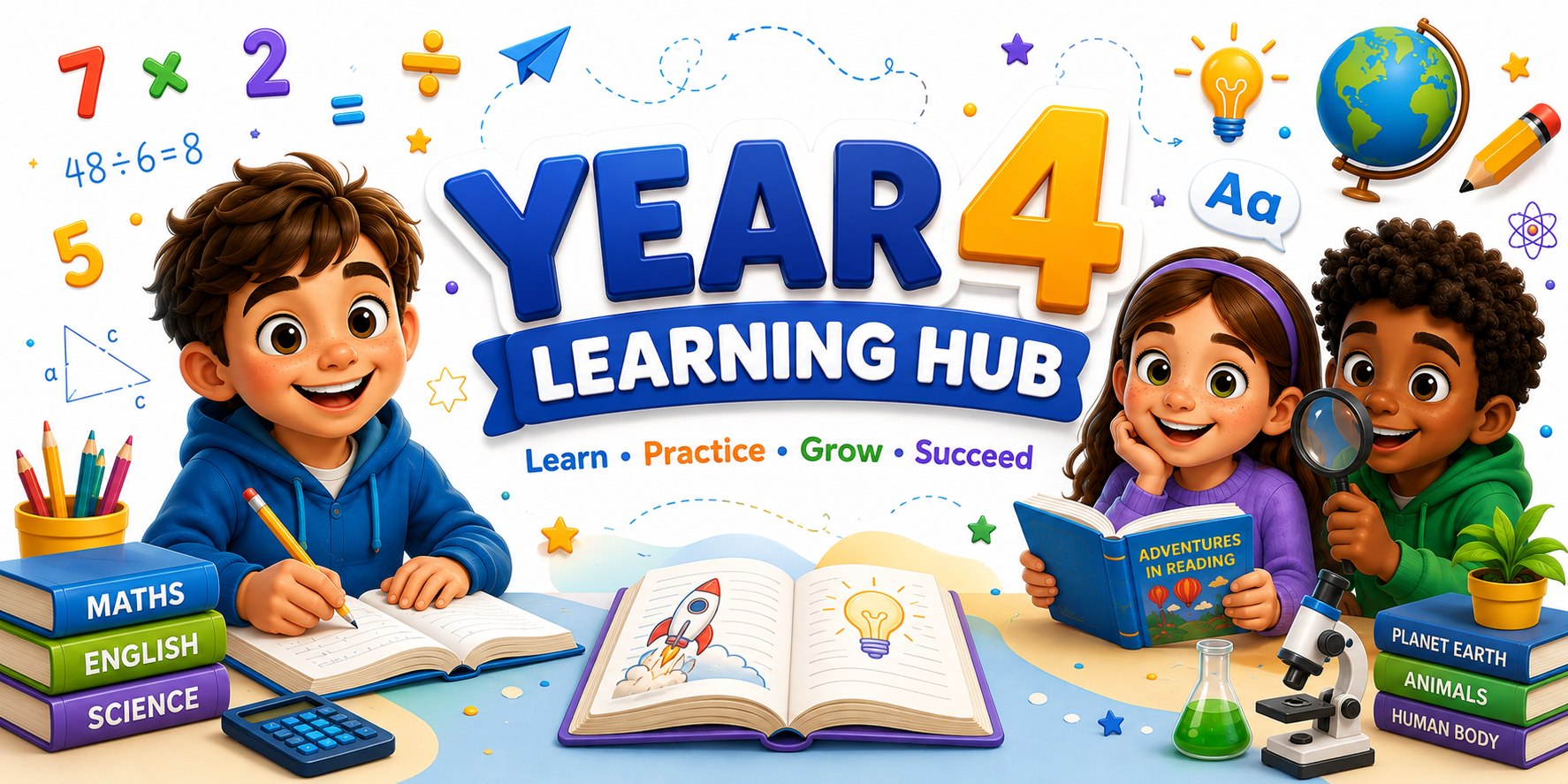 Year 4 Learning Hub — Spelling, Maths, Grammar, Reading, Science